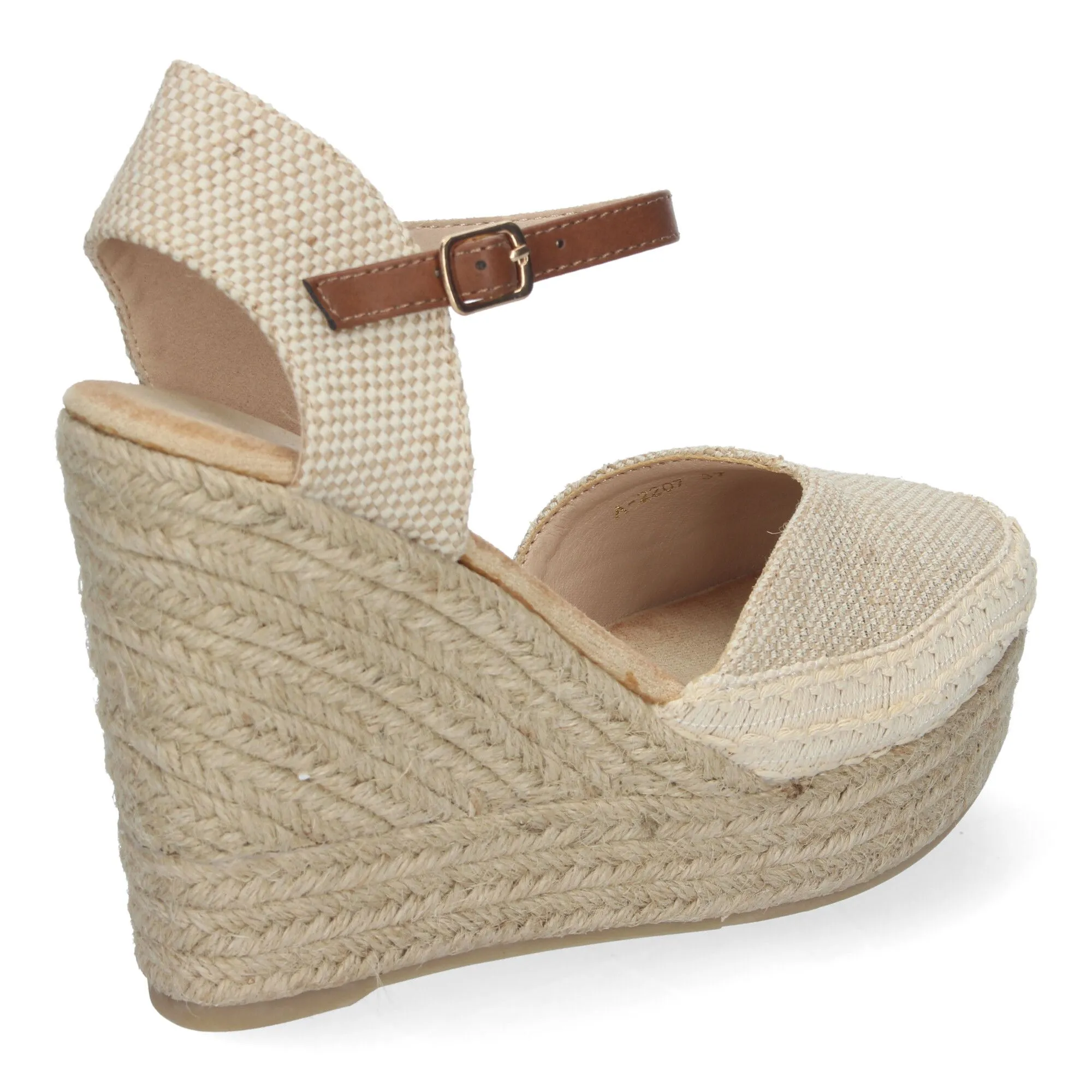 SANDALIAS DE CUñA CóMODA EN YUTE DETALLE BORDADO PARA MUJER COLOR APRICOT A2207