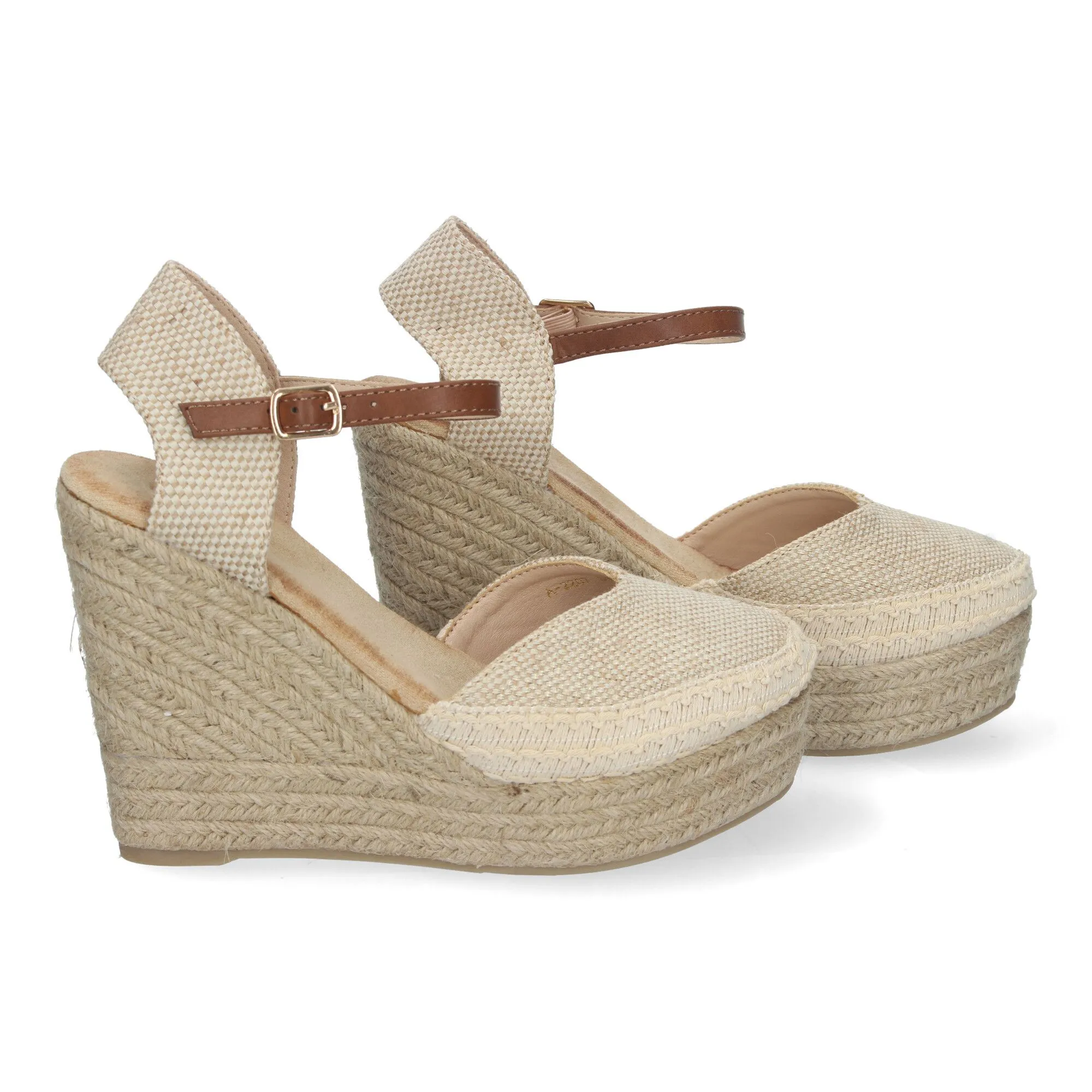SANDALIAS DE CUñA CóMODA EN YUTE DETALLE BORDADO PARA MUJER COLOR APRICOT A2207