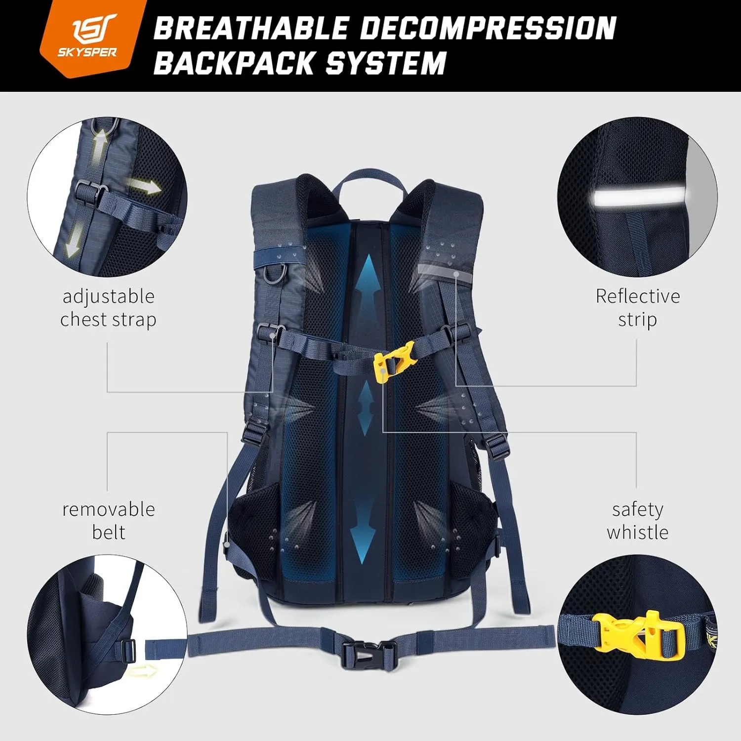 SKYSPER 30L Mochila de Senderismo Mochila de Trekking para Hombres Mujeres con Protector de Lluvia Mochilas de Marcha Macutos Mo