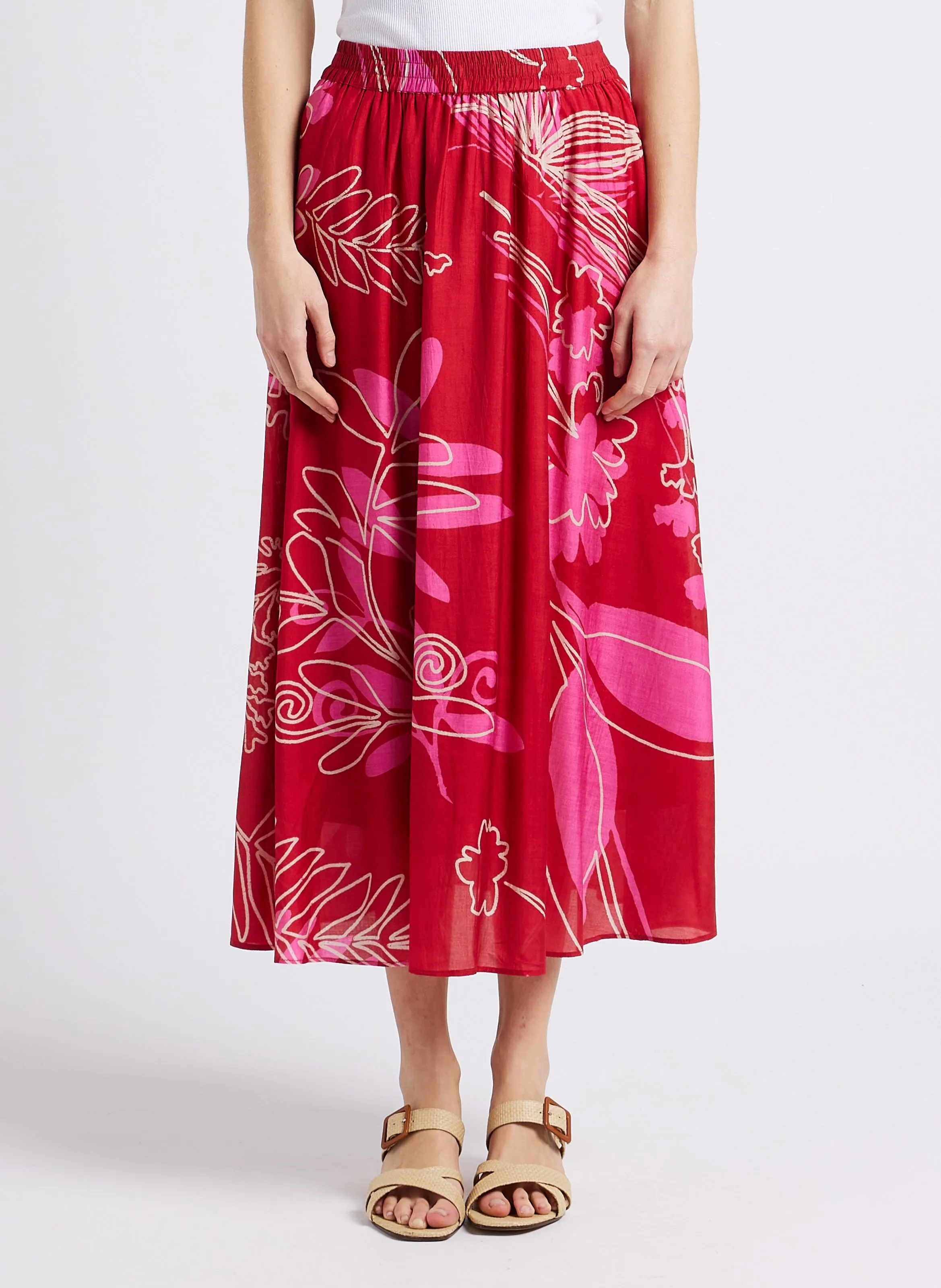 STELLA FOREST ORNELLA  FALDA MIDI DE TALLE MEDIO ALTO CON ESTAMPADO EN ROJO