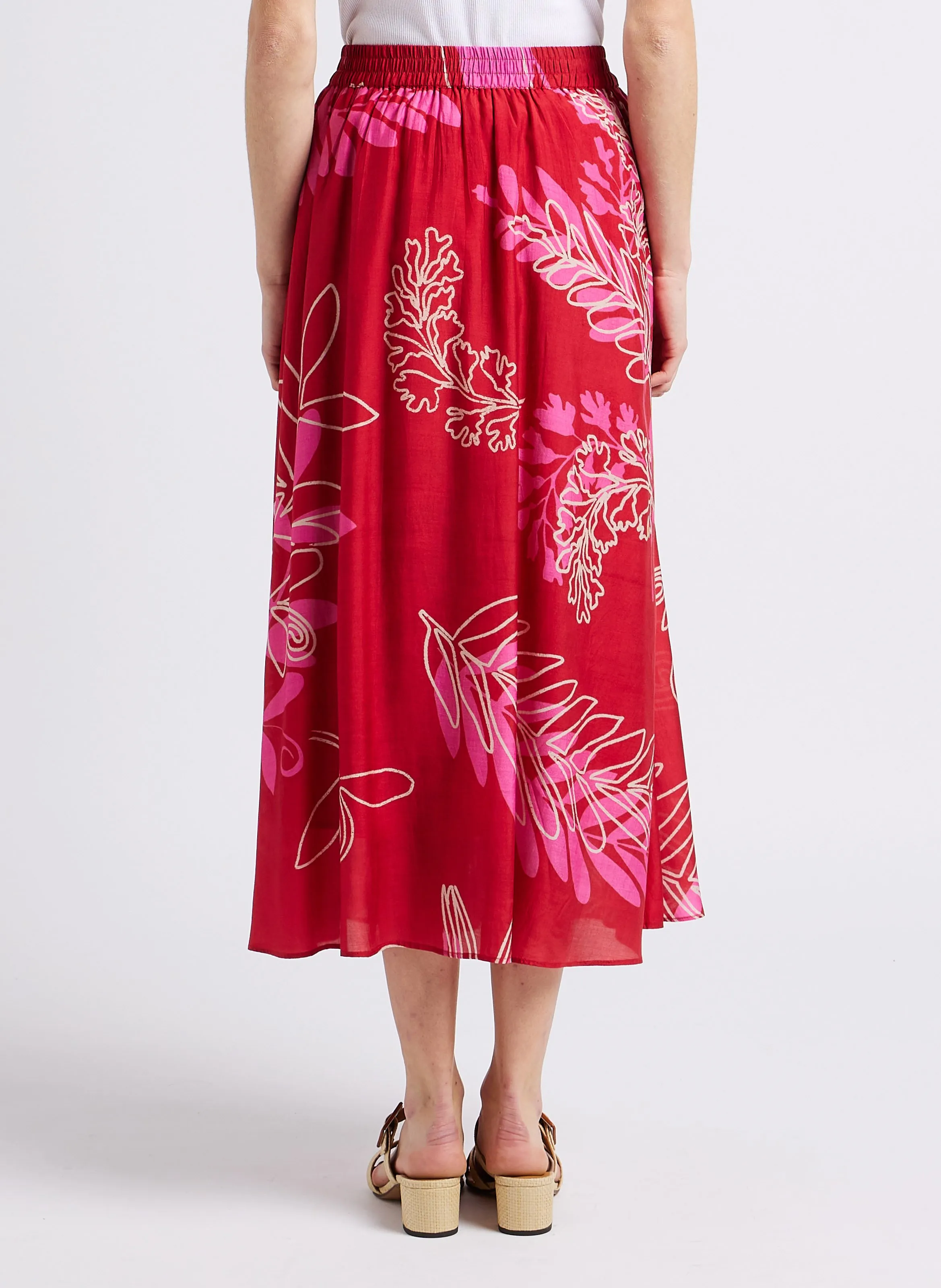 STELLA FOREST ORNELLA  FALDA MIDI DE TALLE MEDIO ALTO CON ESTAMPADO EN ROJO