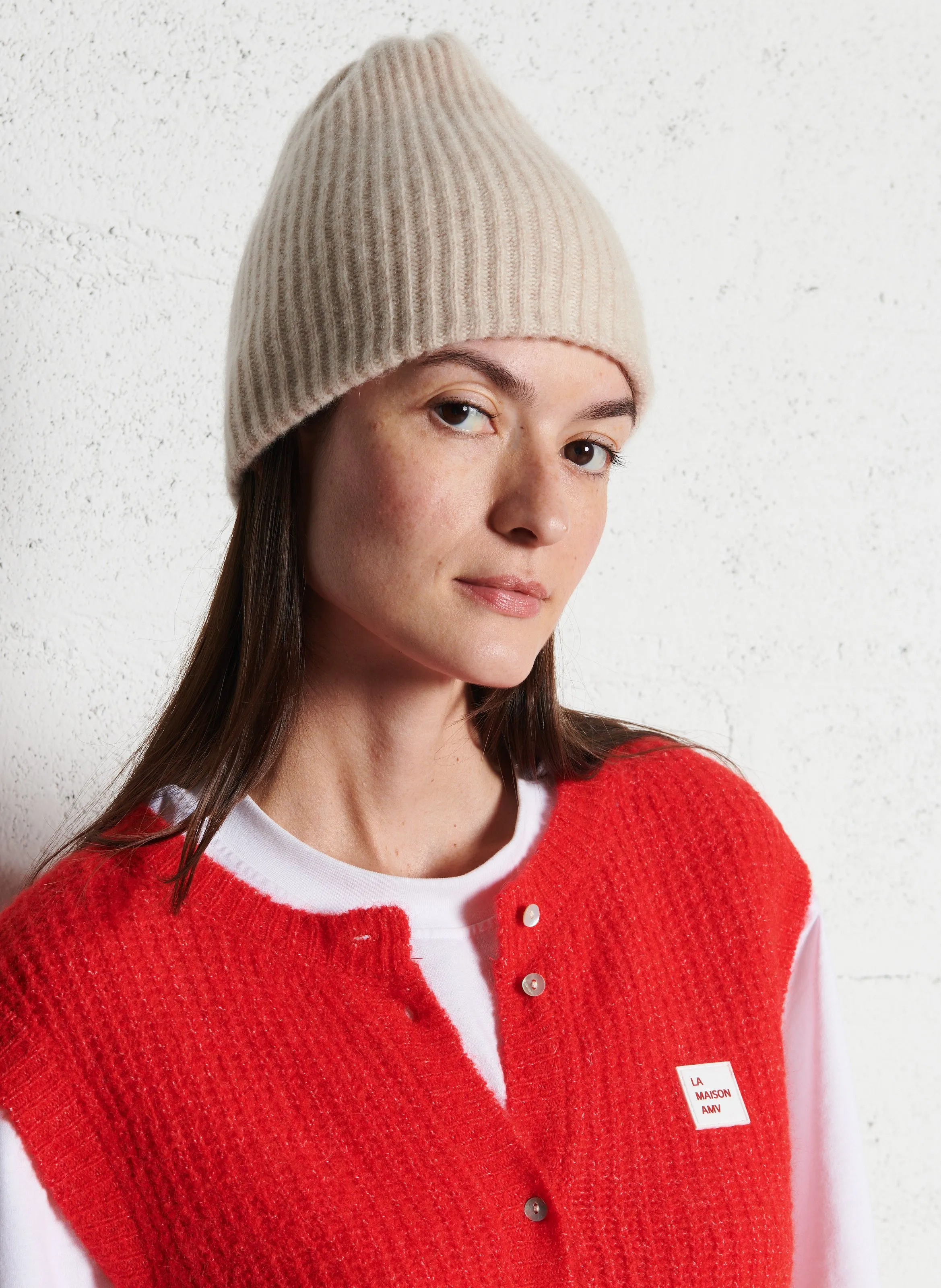 SUD EXPRESS BIBOU  GORRO DE CANALé DE CACHEMIR EN BEIGE