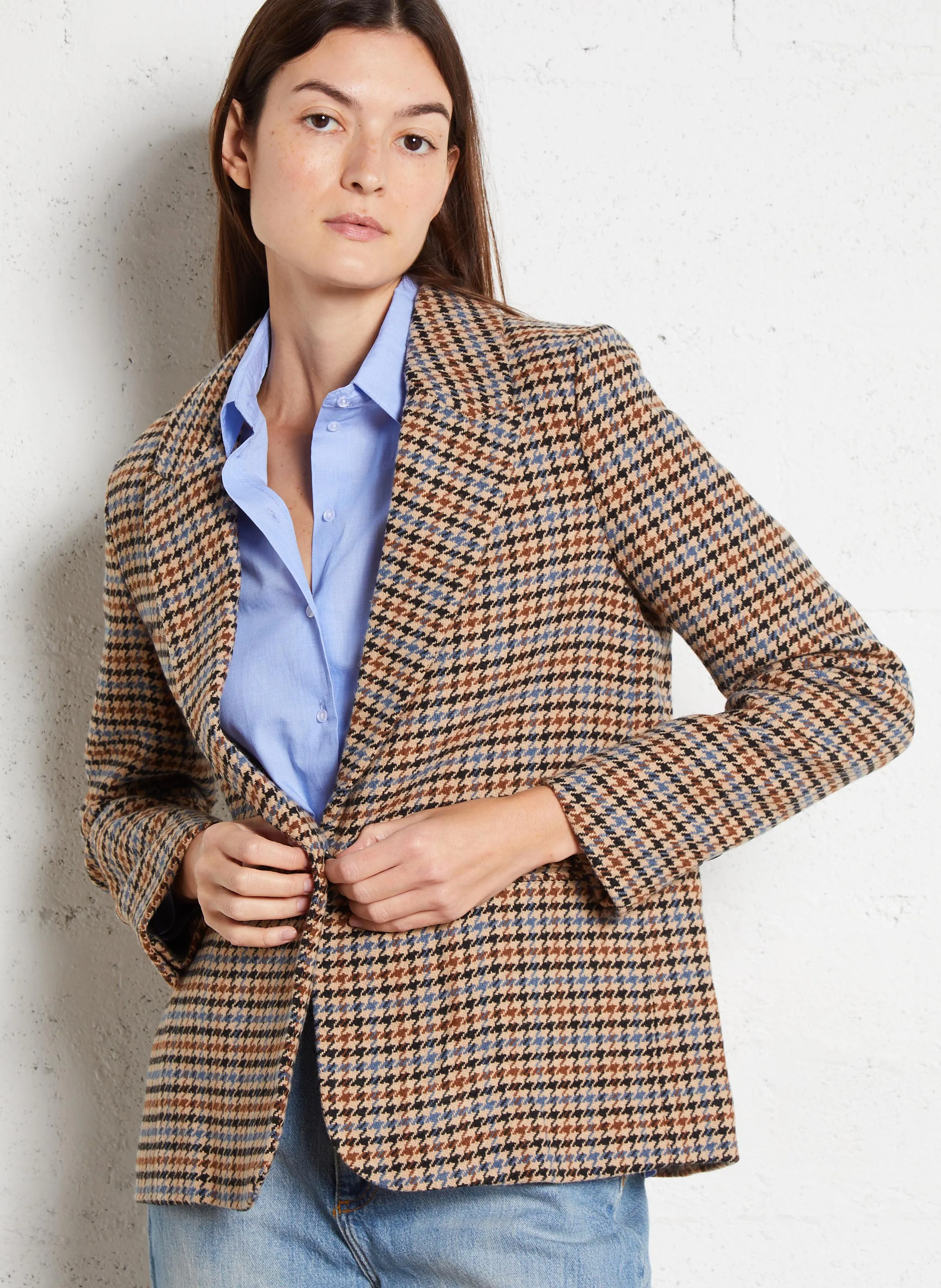 SUD EXPRESS VIRGINA  CHAQUETA SASTRE DE PATA DE GALLO EN MARRON