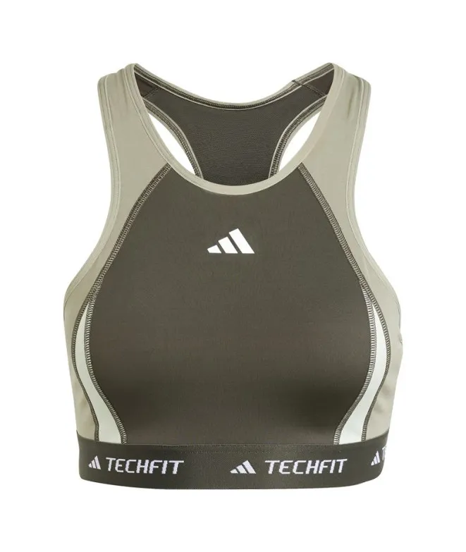 Sujetador Deportivo adidas Techfit Medium Support High Neck Mujer Verde Oliva