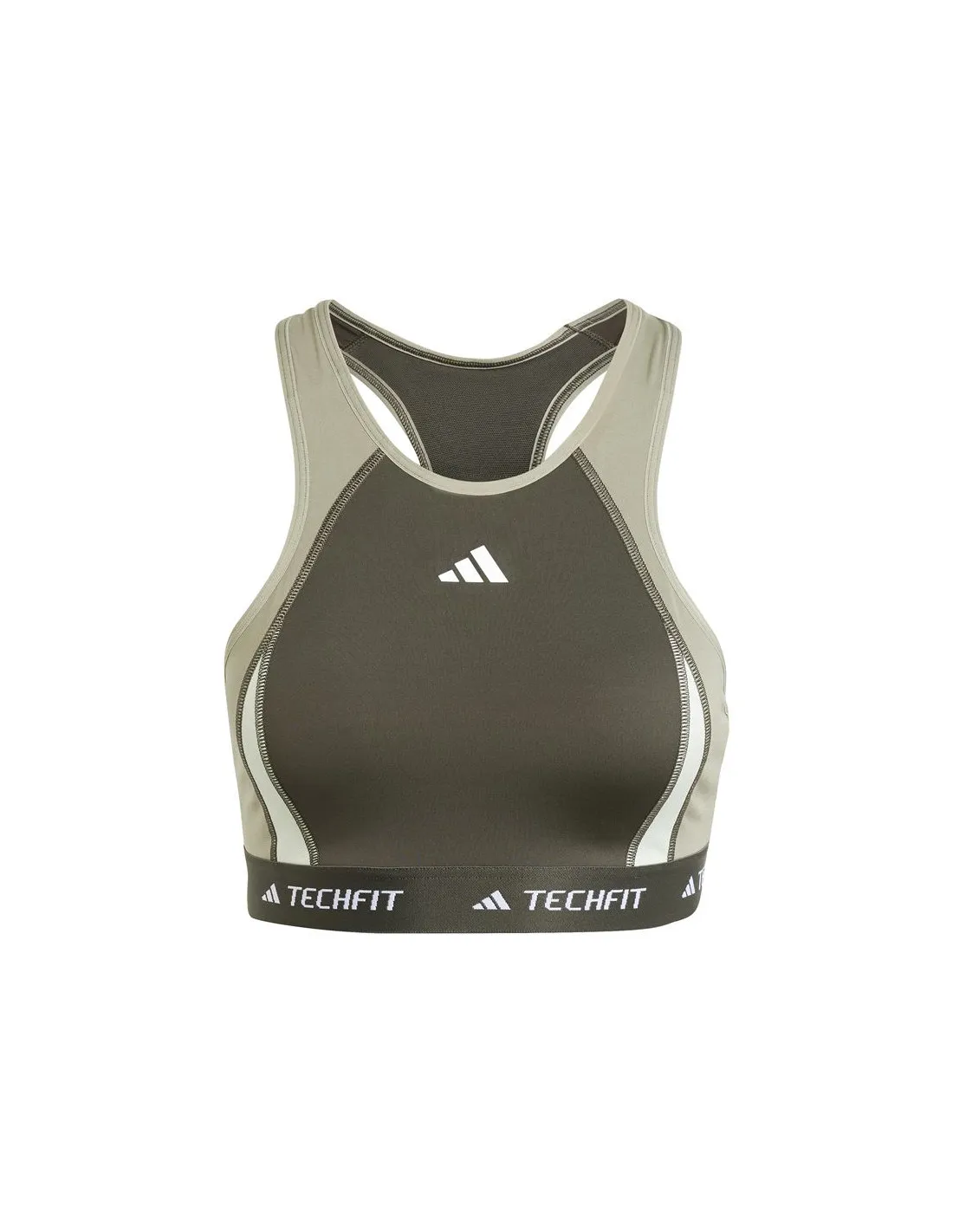 Sujetador Deportivo adidas Techfit Medium Support High Neck Mujer Verde Oliva