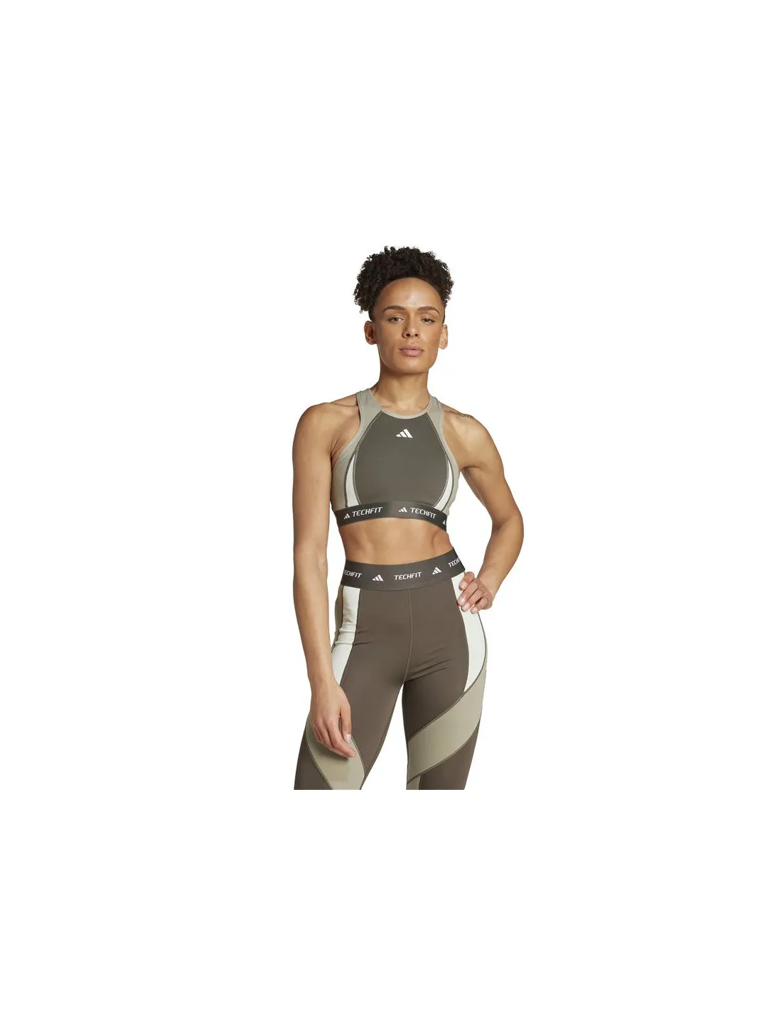 Sujetador Deportivo adidas Techfit Medium Support High Neck Mujer Verde Oliva