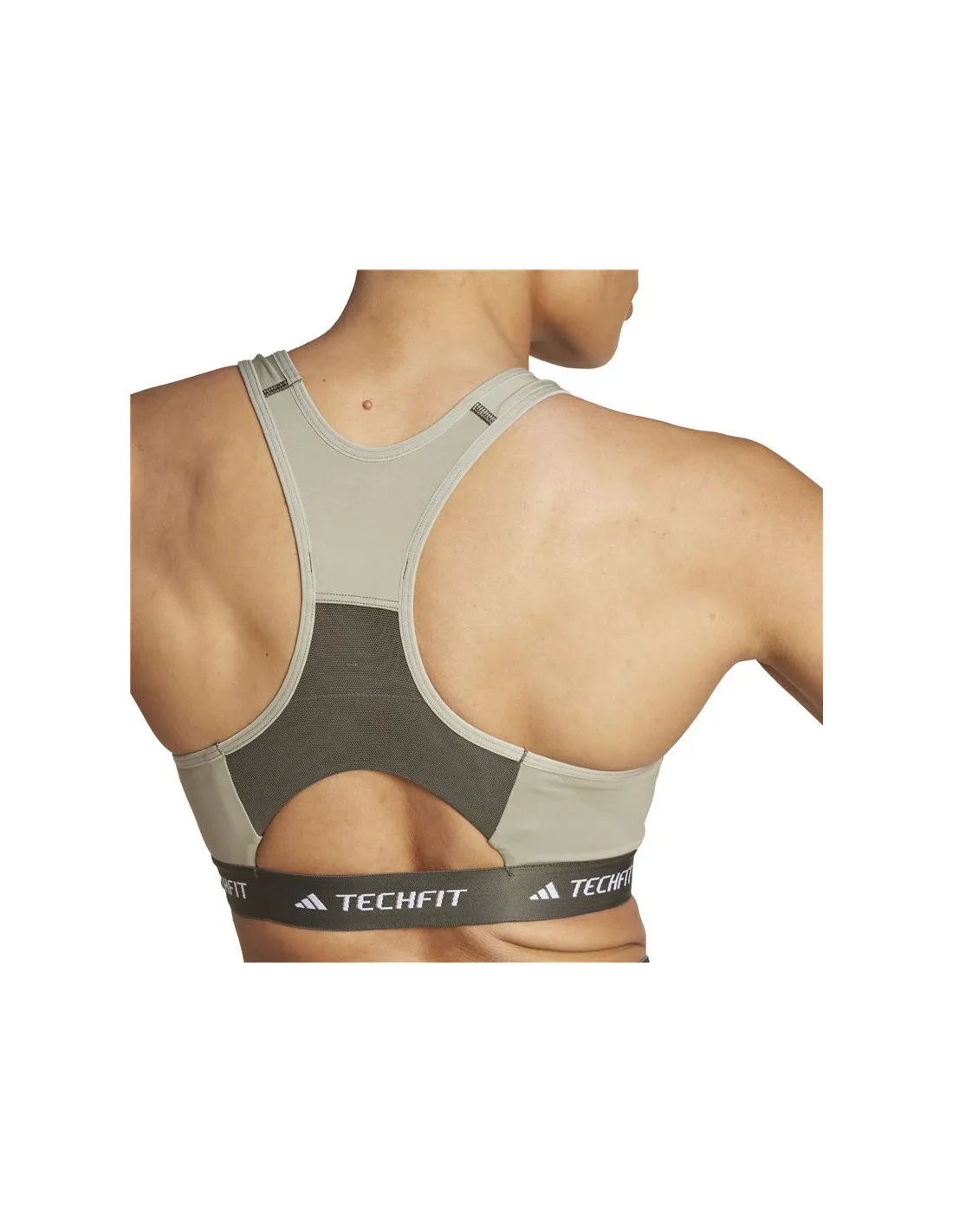 Sujetador Deportivo adidas Techfit Medium Support High Neck Mujer Verde Oliva