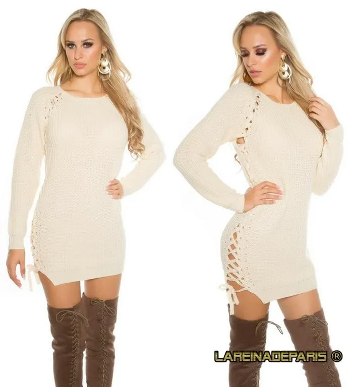 Suéter beige con lazos laterales 