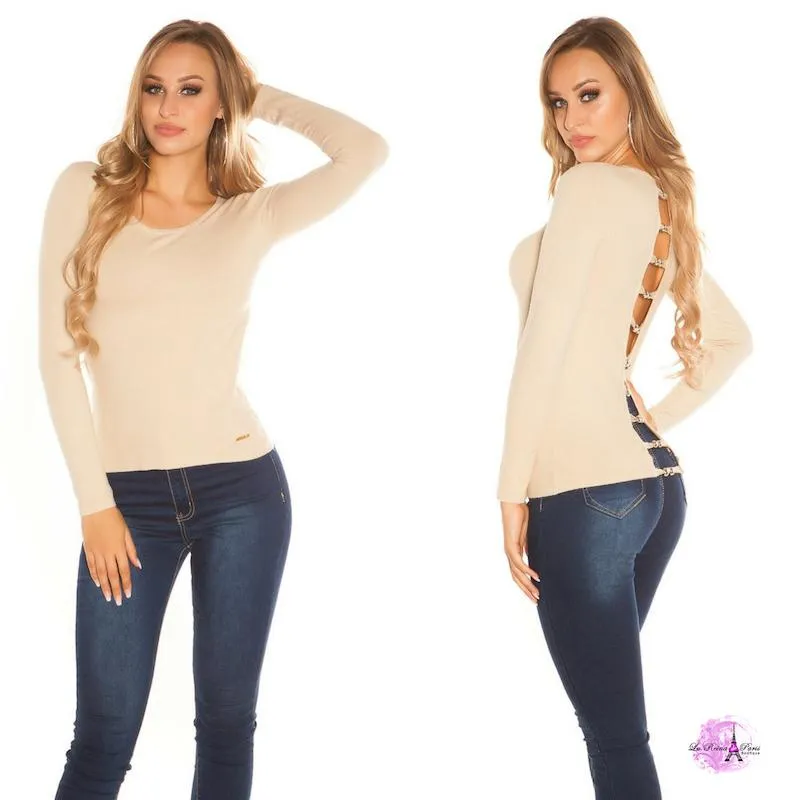 Suéter beige espalda descubierta trendy