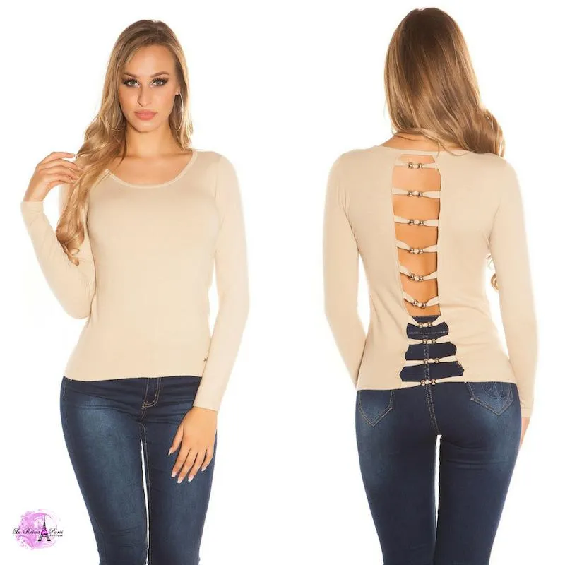 Suéter beige espalda descubierta trendy