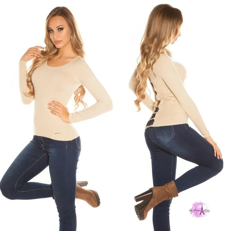 Suéter beige espalda descubierta trendy