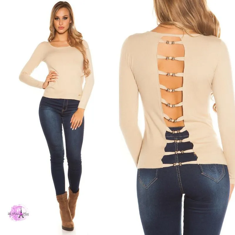 Suéter beige espalda descubierta trendy