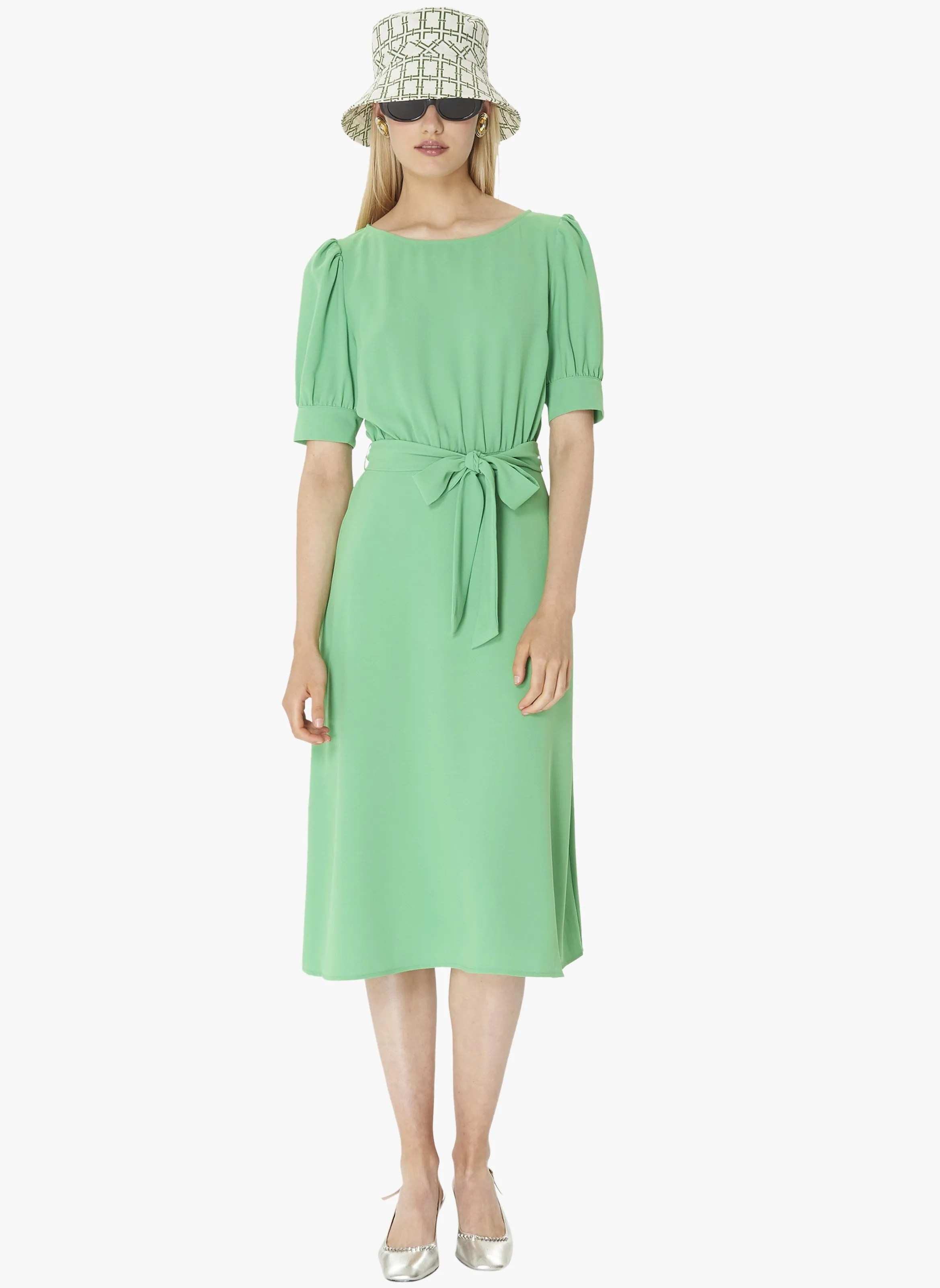 TARA JARMON RILLYTIS  VESTIDO MIDI CON CUELLO REDONDO EN VERDE