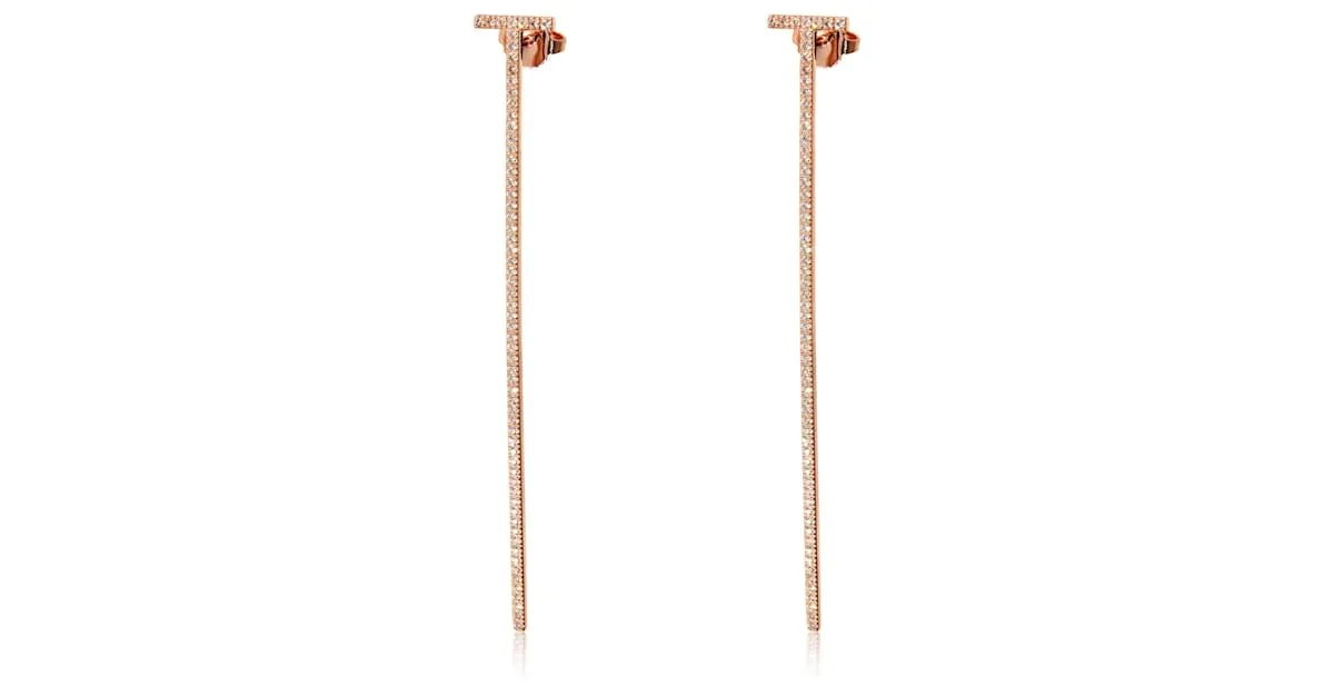 Tiffany & Co TIFFANY Y COMPAÑIA. Pendientes con barra de alambre alargada Tiffany T en 18k oro rosa 0.47 por cierto 