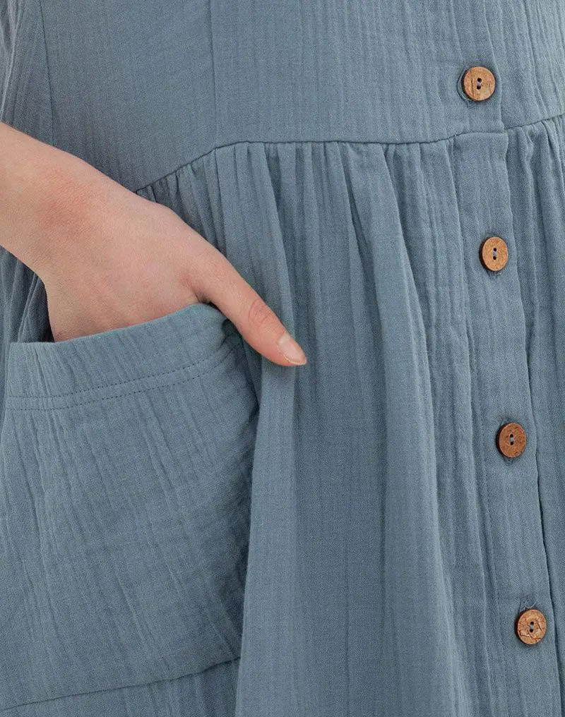 Vestido midi azul de algodón orgánico con tirantes