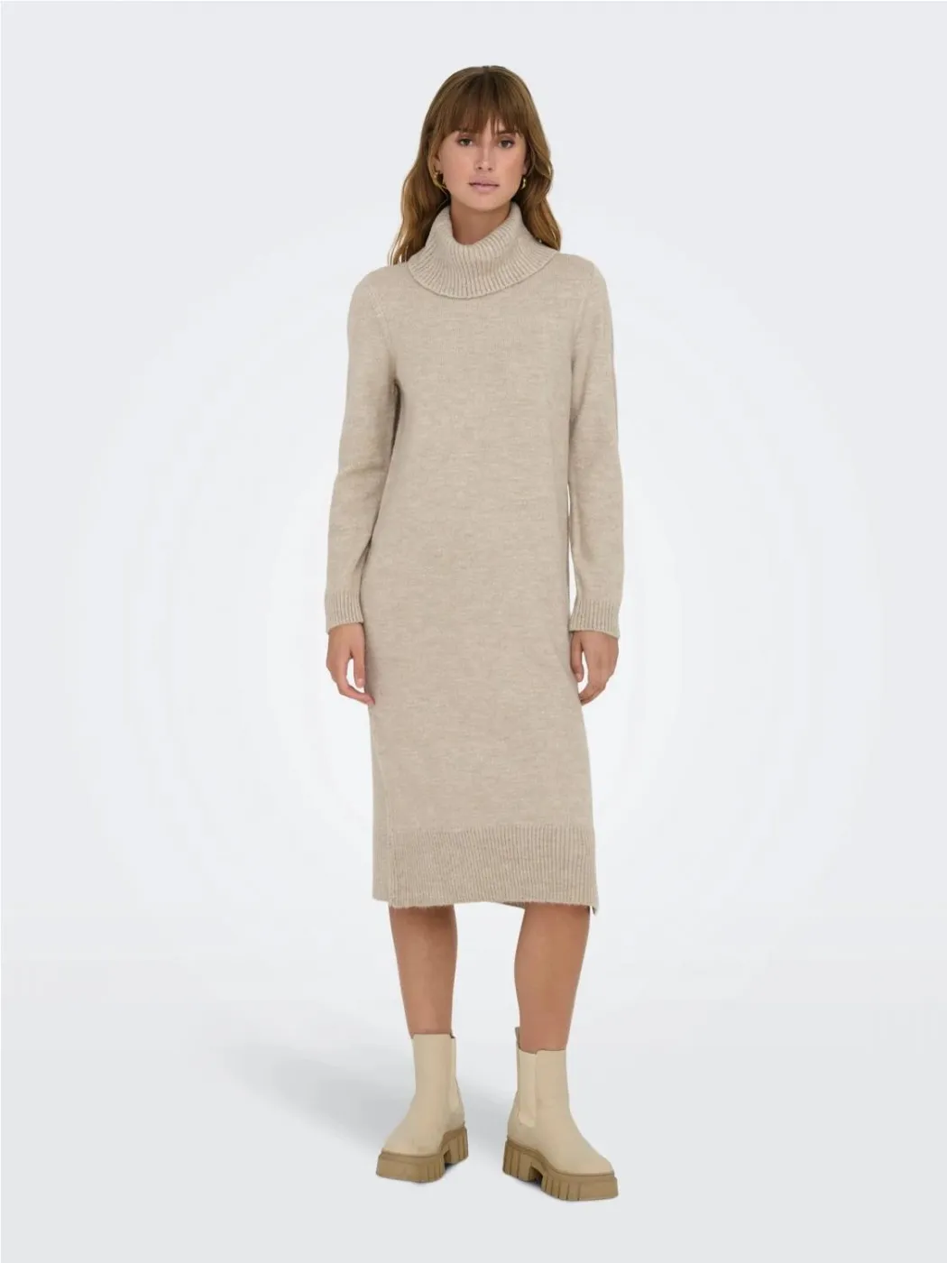 VESTIDO PUNTO ONLY MUJER ONLBRANDIE ROLL NECK DRESS BEIGE
