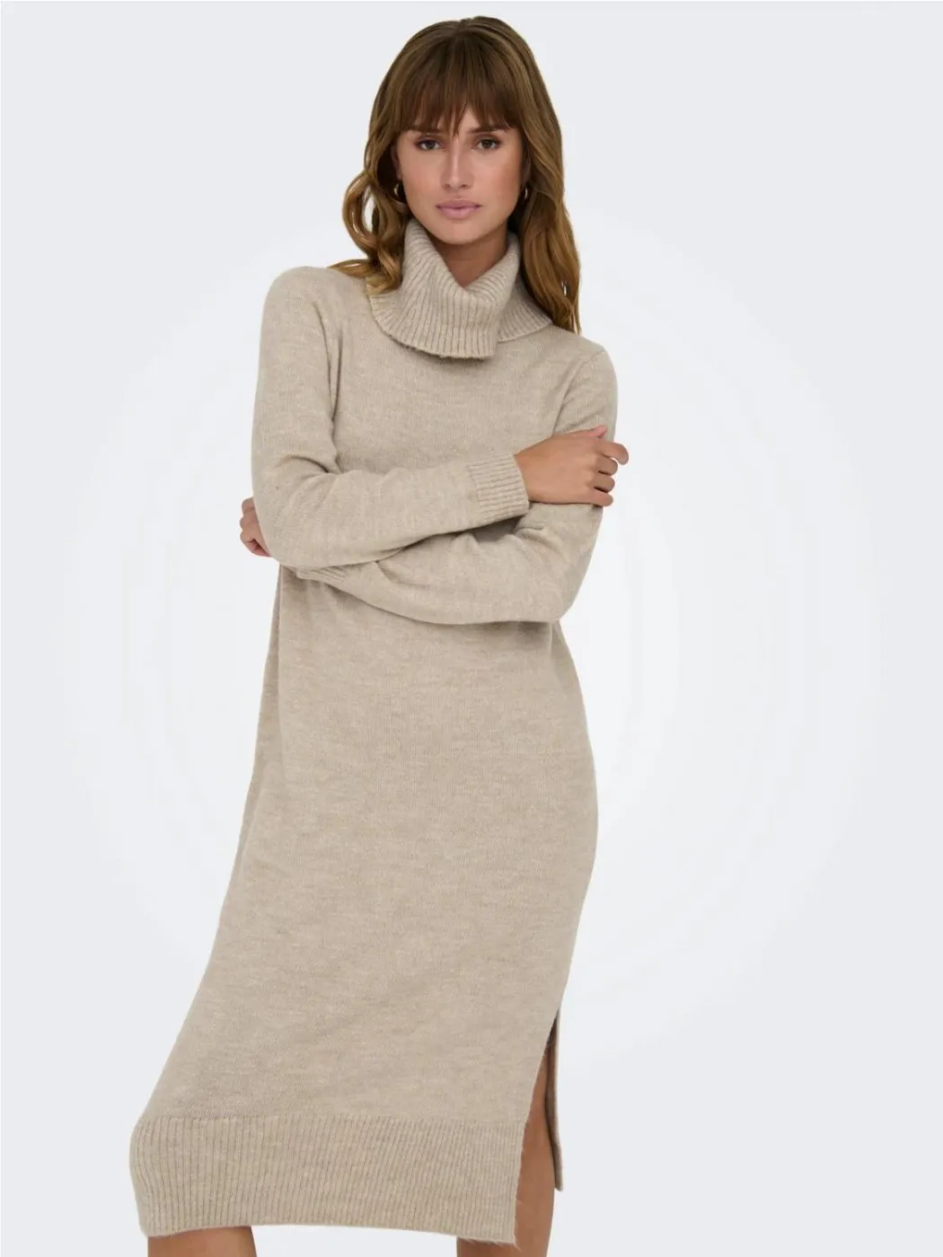 VESTIDO PUNTO ONLY MUJER ONLBRANDIE ROLL NECK DRESS BEIGE