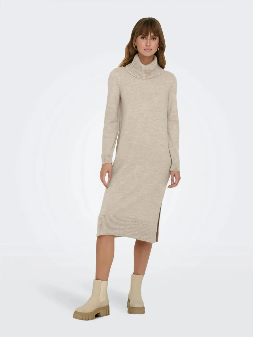 VESTIDO PUNTO ONLY MUJER ONLBRANDIE ROLL NECK DRESS BEIGE