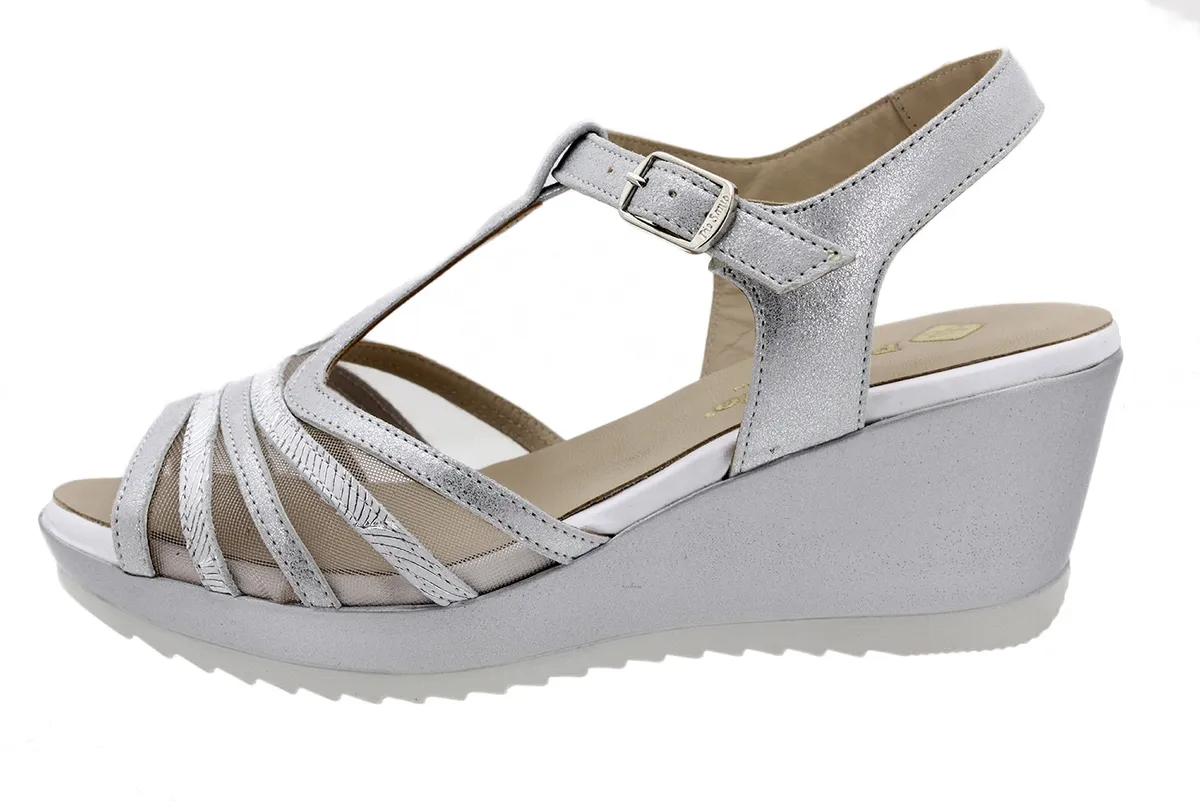 Wegde Sandal Pearl Metal Suede