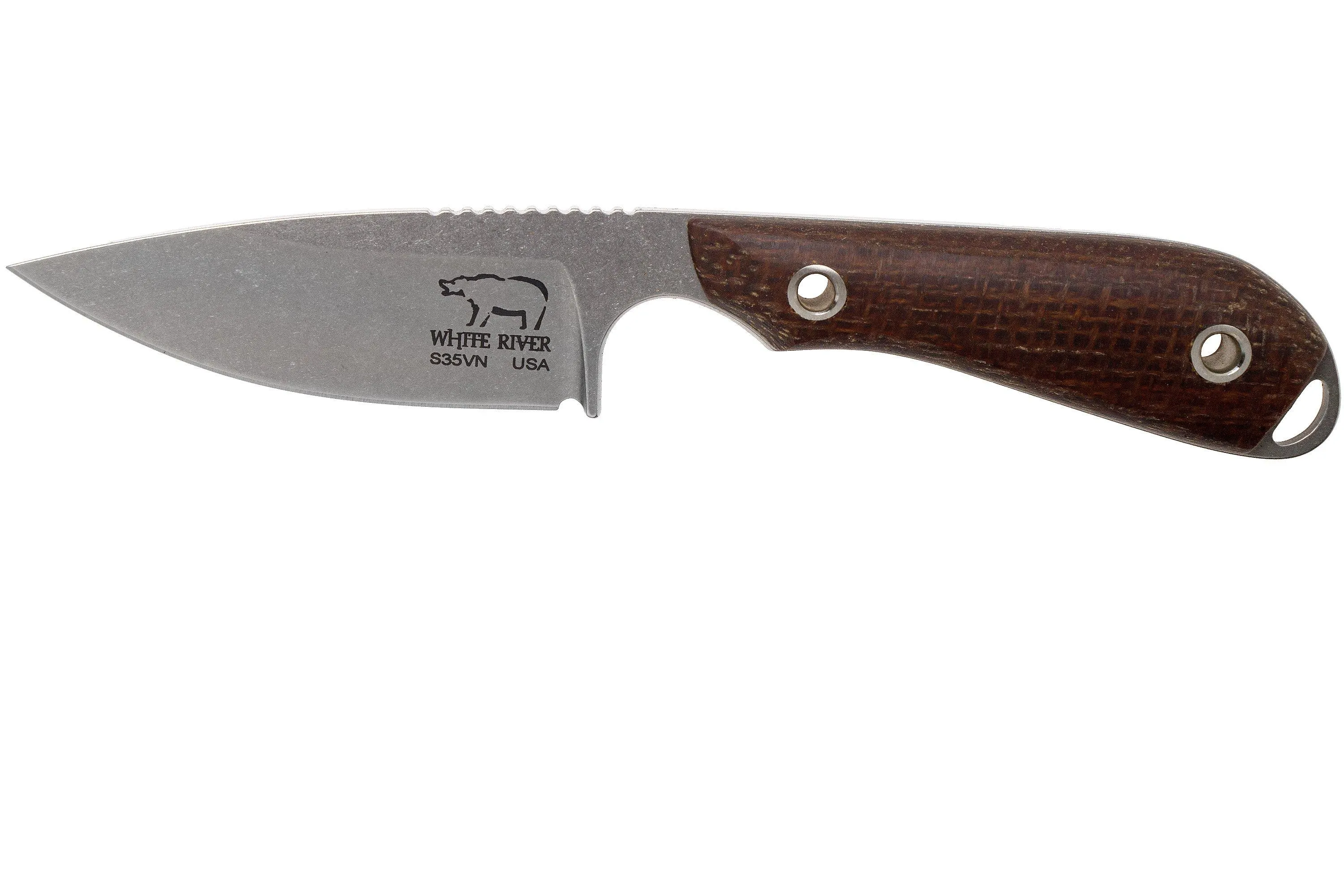 White River Knives M1 Natural Burlap Micarta cuchillo fijo, Kydex sheath