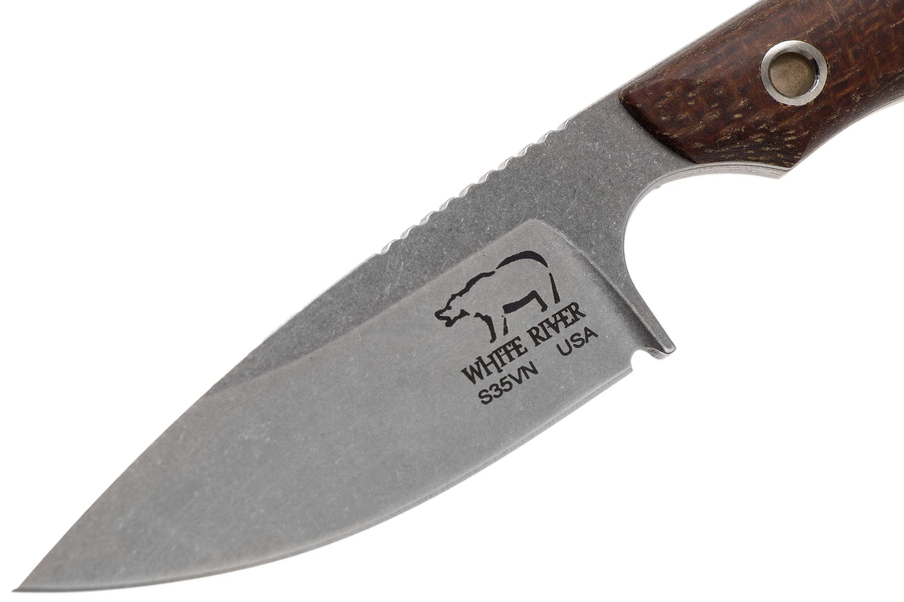 White River Knives M1 Natural Burlap Micarta cuchillo fijo, Kydex sheath