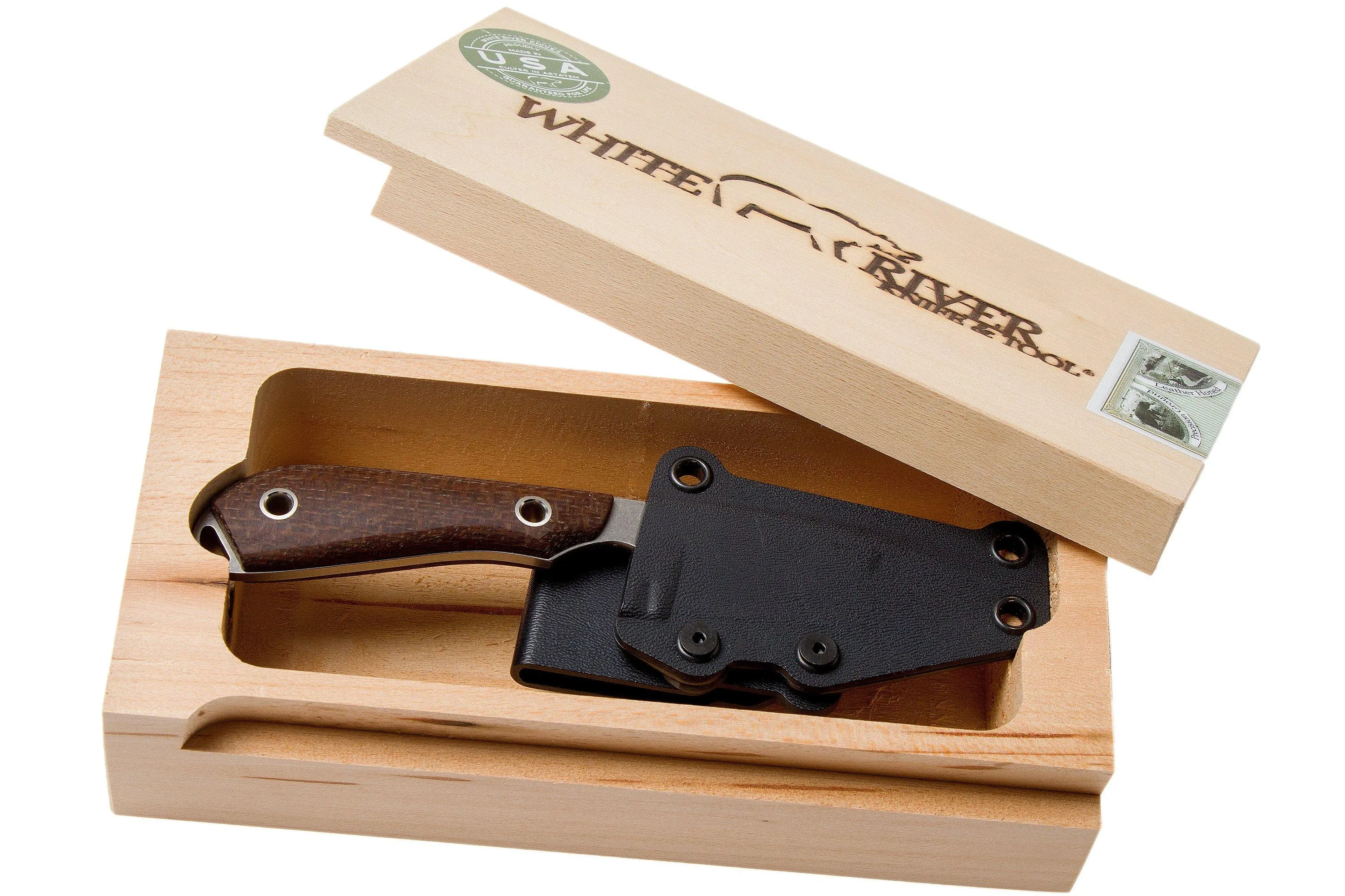 White River Knives M1 Natural Burlap Micarta cuchillo fijo, Kydex sheath