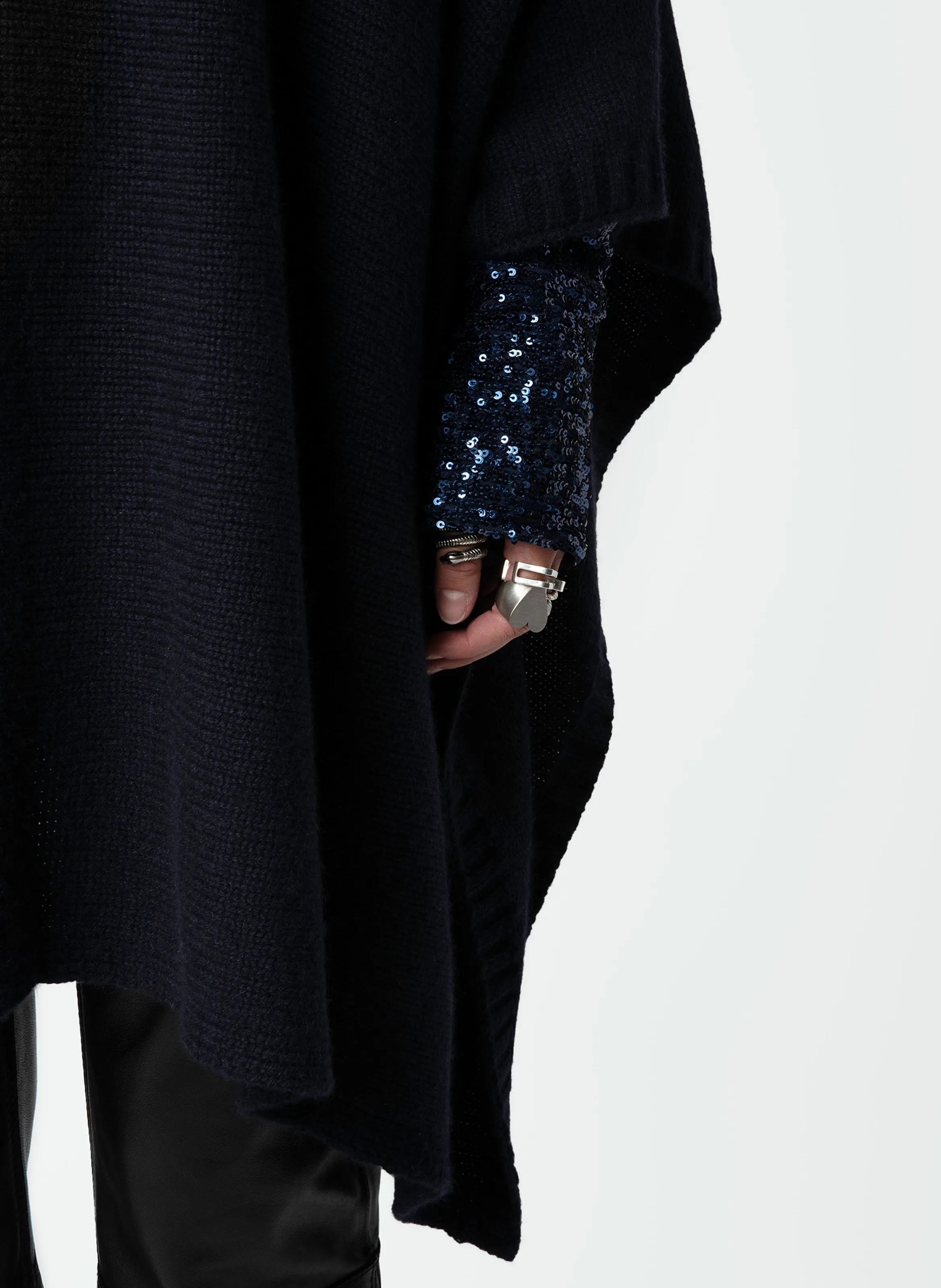 ZADIG&VOLTAIRE PALMA  PONCHO CON CUELLO ALTO DE CACHEMIRA EN AZUL
