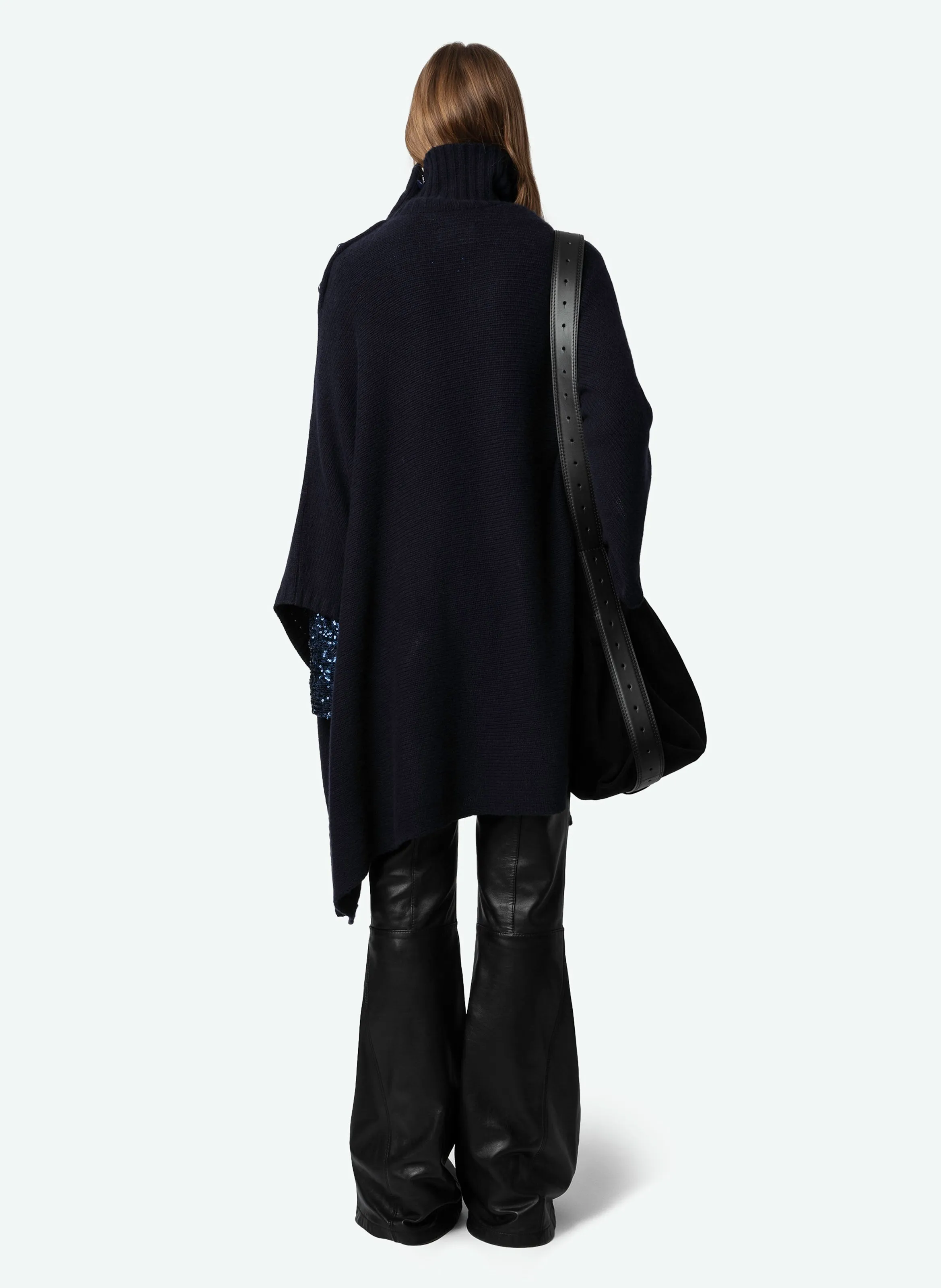 ZADIG&VOLTAIRE PALMA  PONCHO CON CUELLO ALTO DE CACHEMIRA EN AZUL