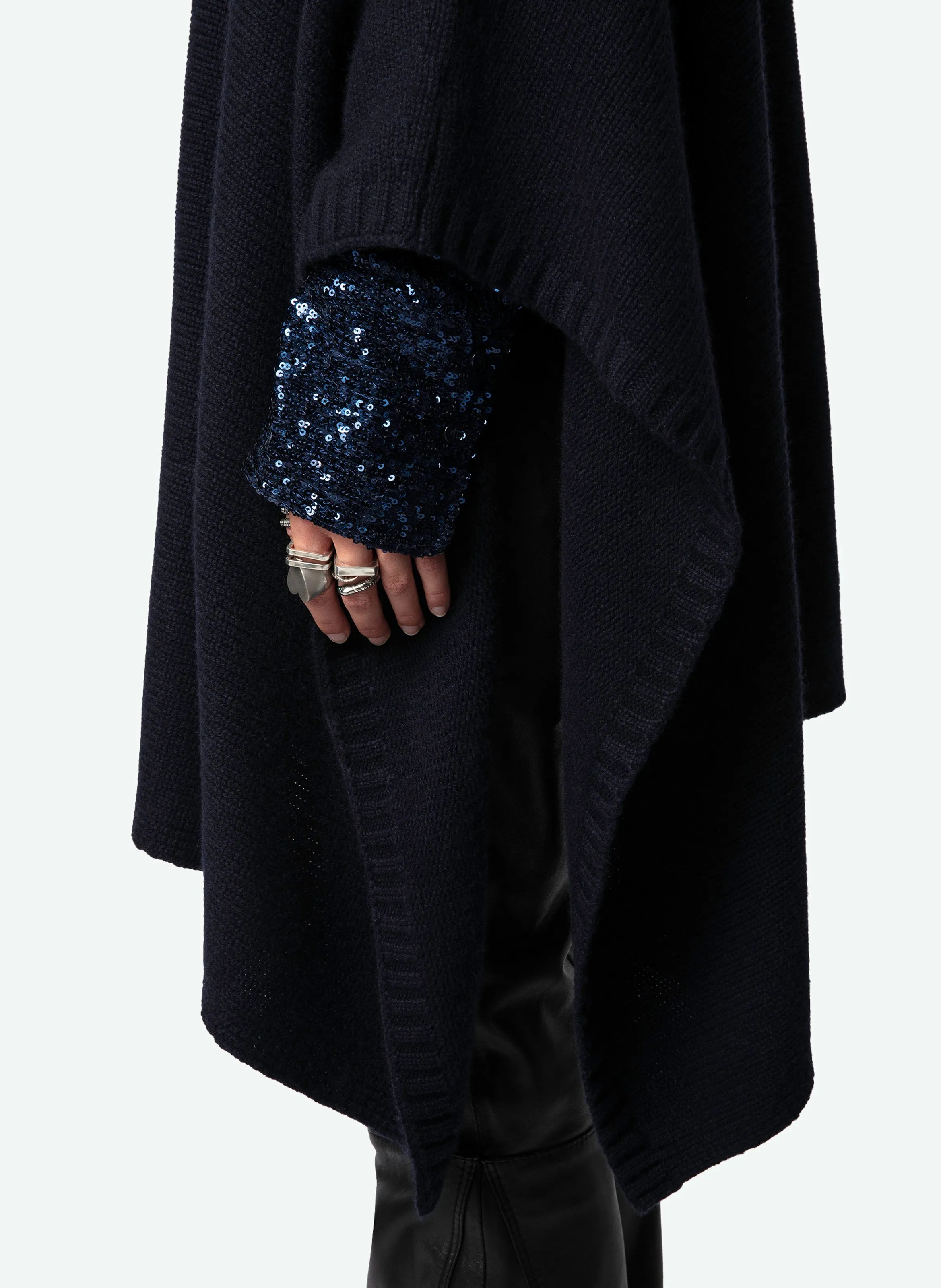 ZADIG&VOLTAIRE PALMA  PONCHO CON CUELLO ALTO DE CACHEMIRA EN AZUL