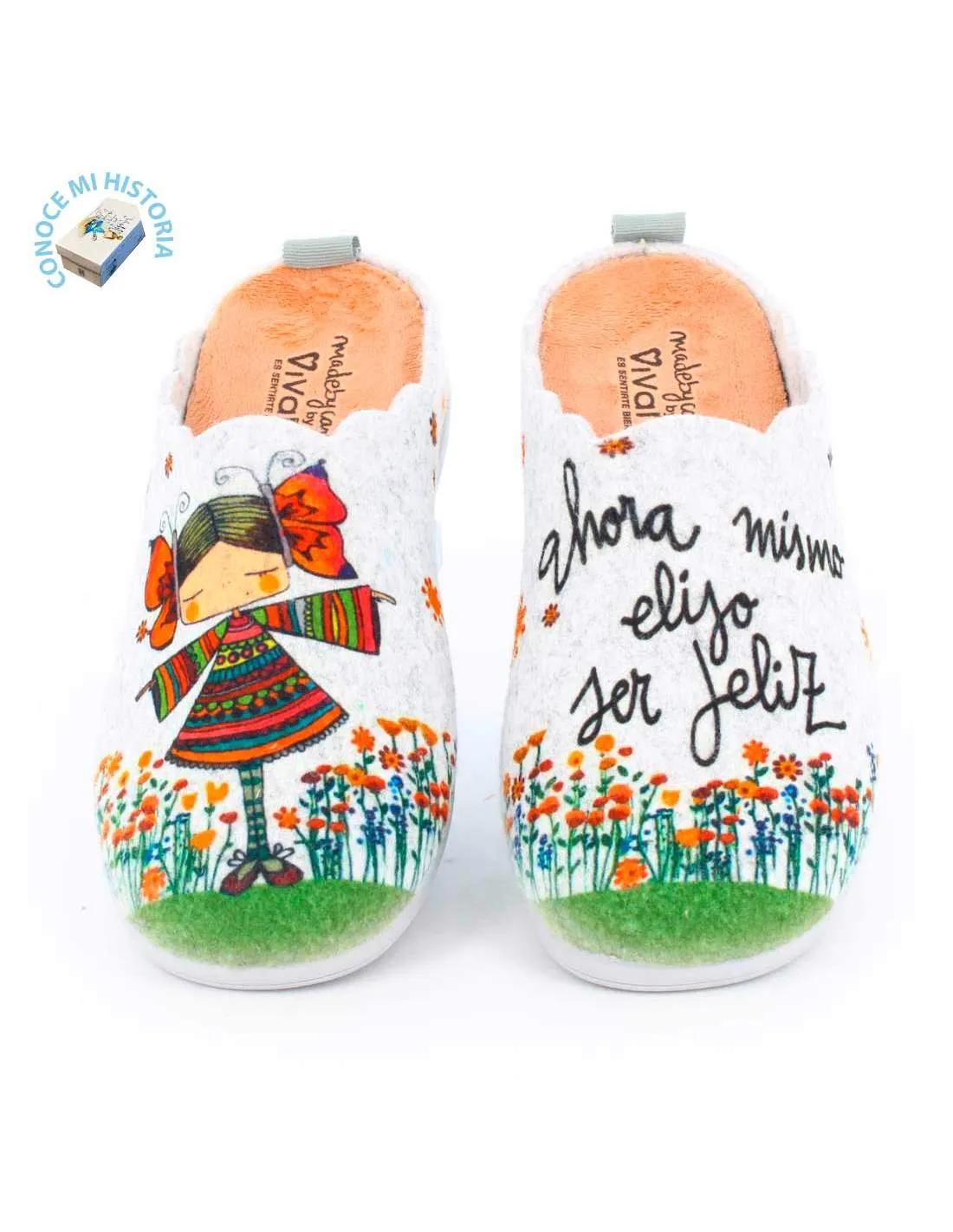 Zapatilla de Casa "Ahora mismo elijo ser feliz" Fieltro Gris