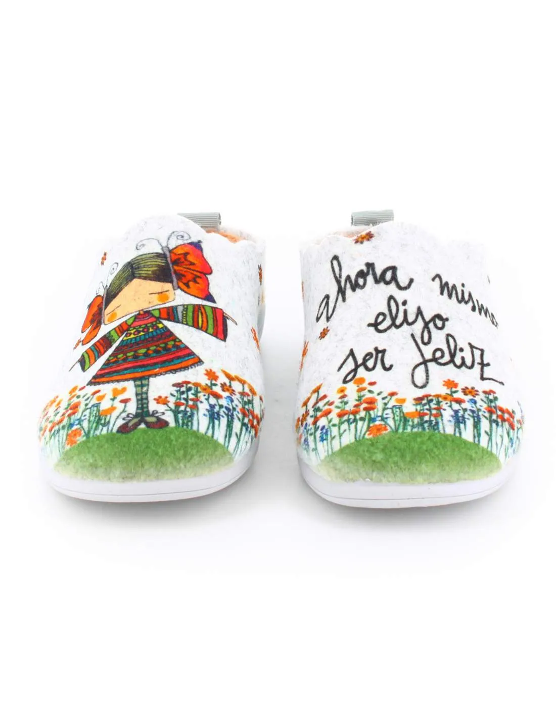 Zapatilla de Casa "Ahora mismo elijo ser feliz" Fieltro Gris