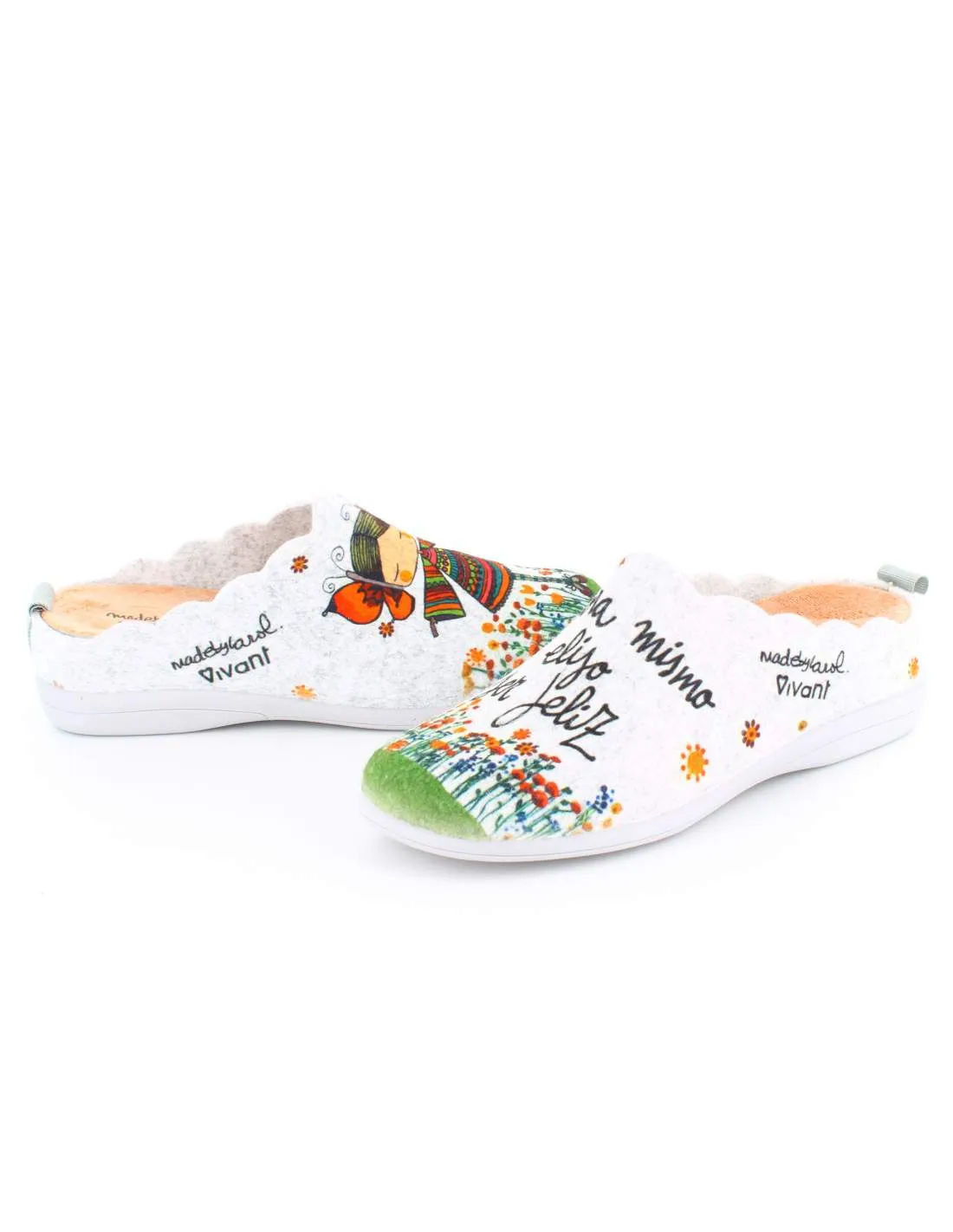 Zapatilla de Casa "Ahora mismo elijo ser feliz" Fieltro Gris