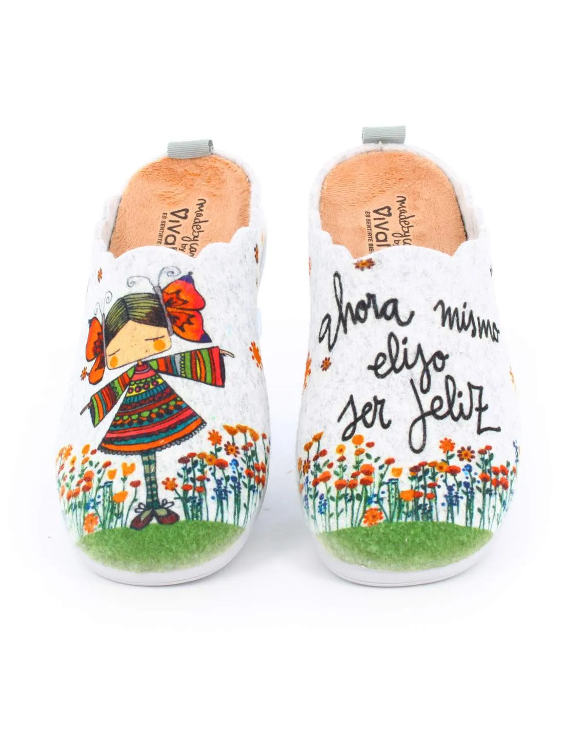 Zapatilla de Casa "Ahora mismo elijo ser feliz" Fieltro Gris