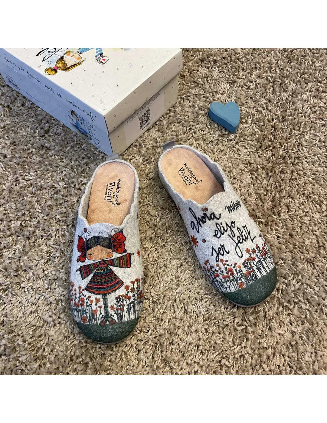 Zapatilla de Casa "Ahora mismo elijo ser feliz" Fieltro Gris