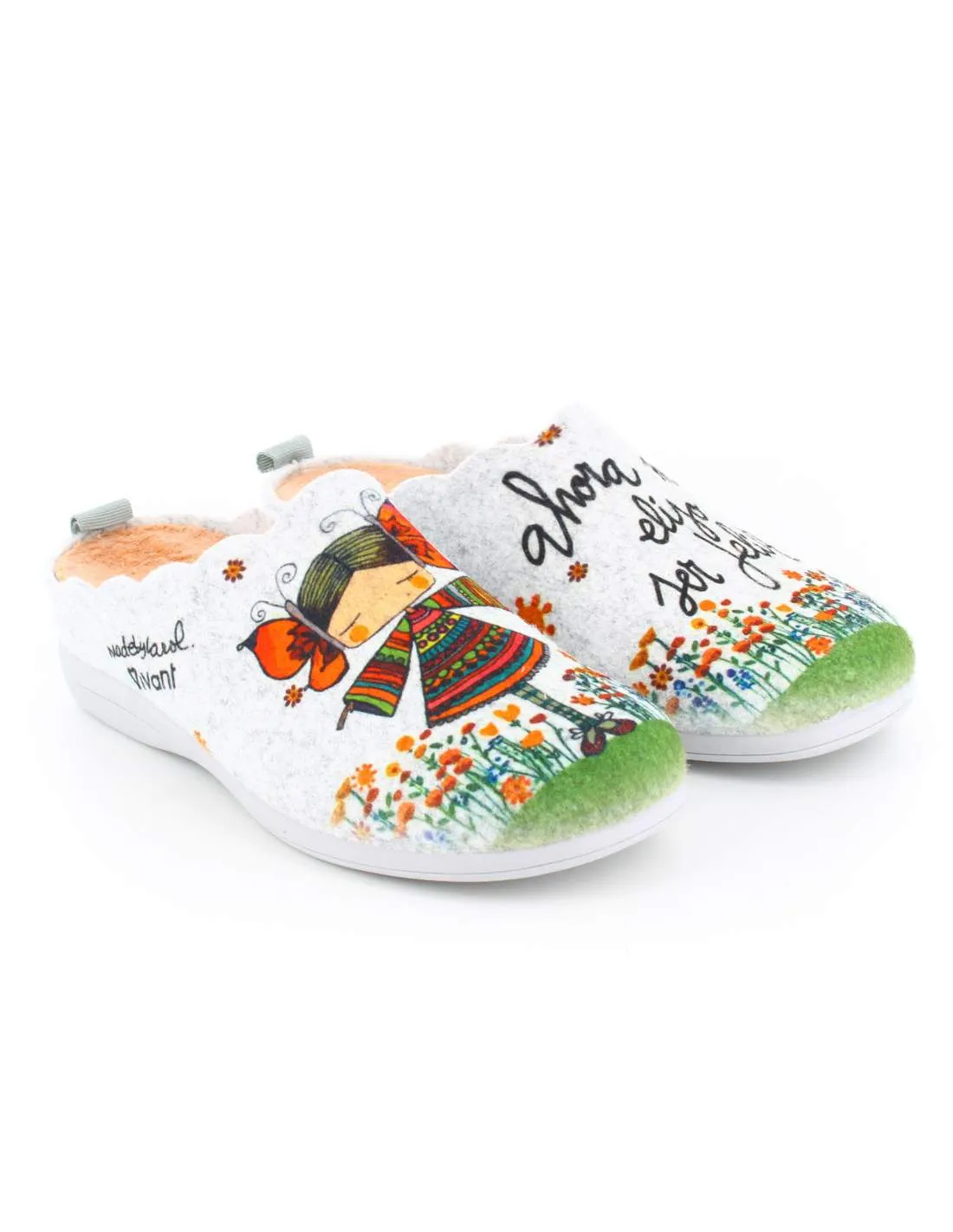 Zapatilla de Casa "Ahora mismo elijo ser feliz" Fieltro Gris