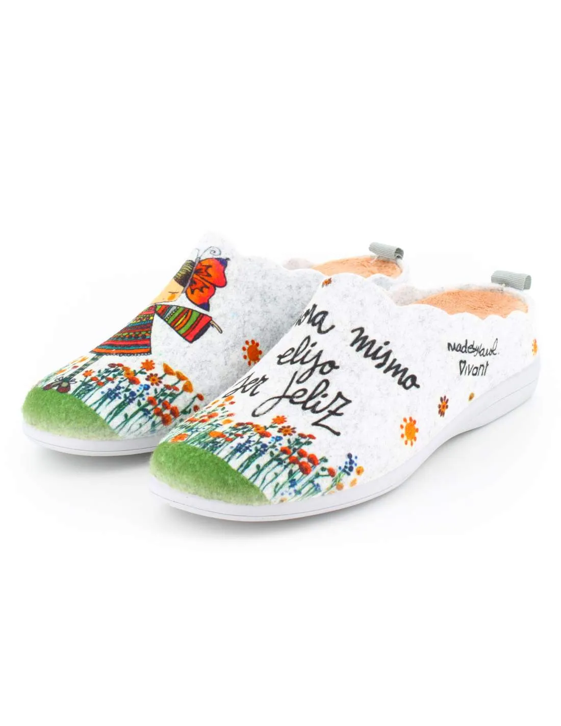 Zapatilla de Casa "Ahora mismo elijo ser feliz" Fieltro Gris