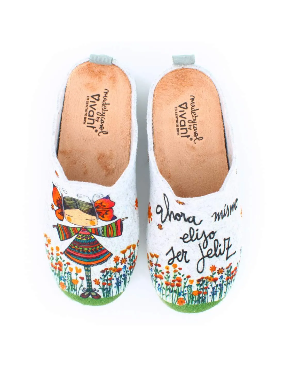 Zapatilla de Casa "Ahora mismo elijo ser feliz" Fieltro Gris