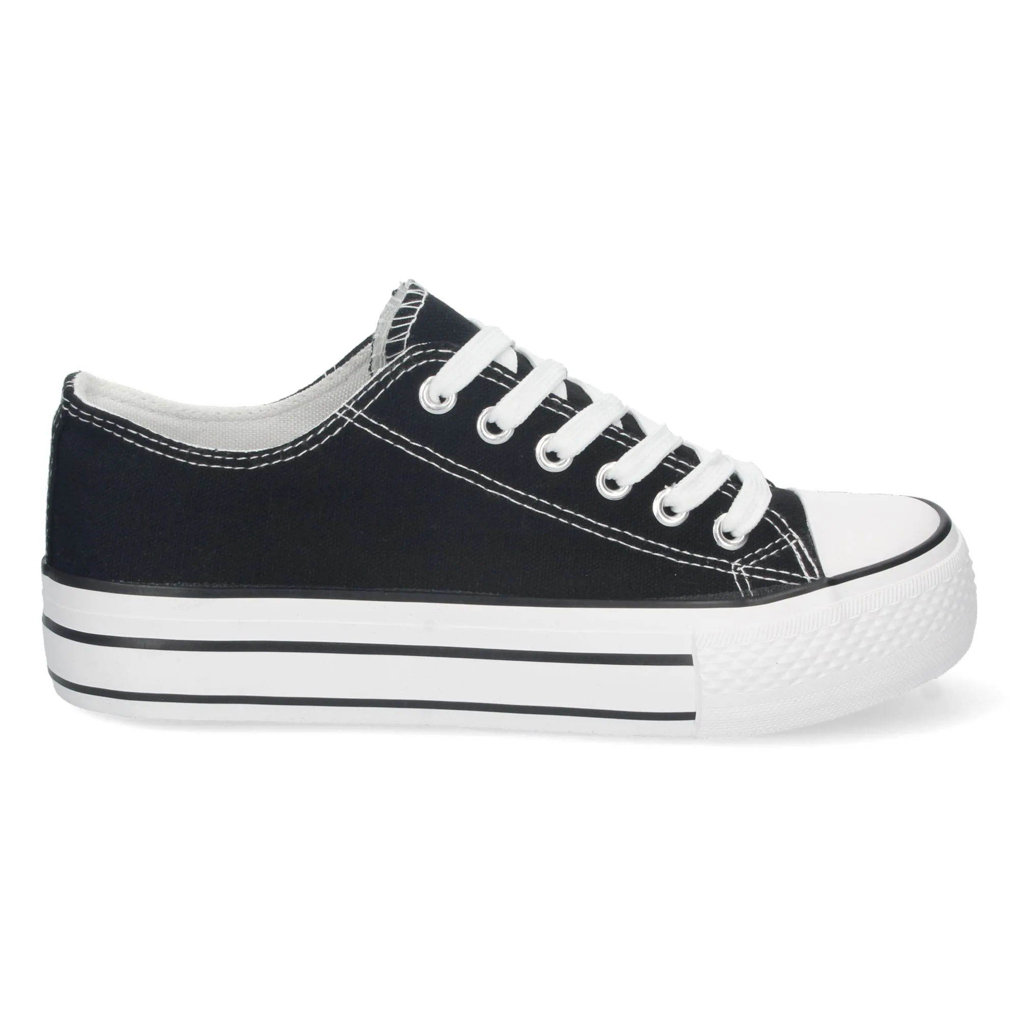 Zapatillas planas doble suela estilo bamba en lona mujer negro A307