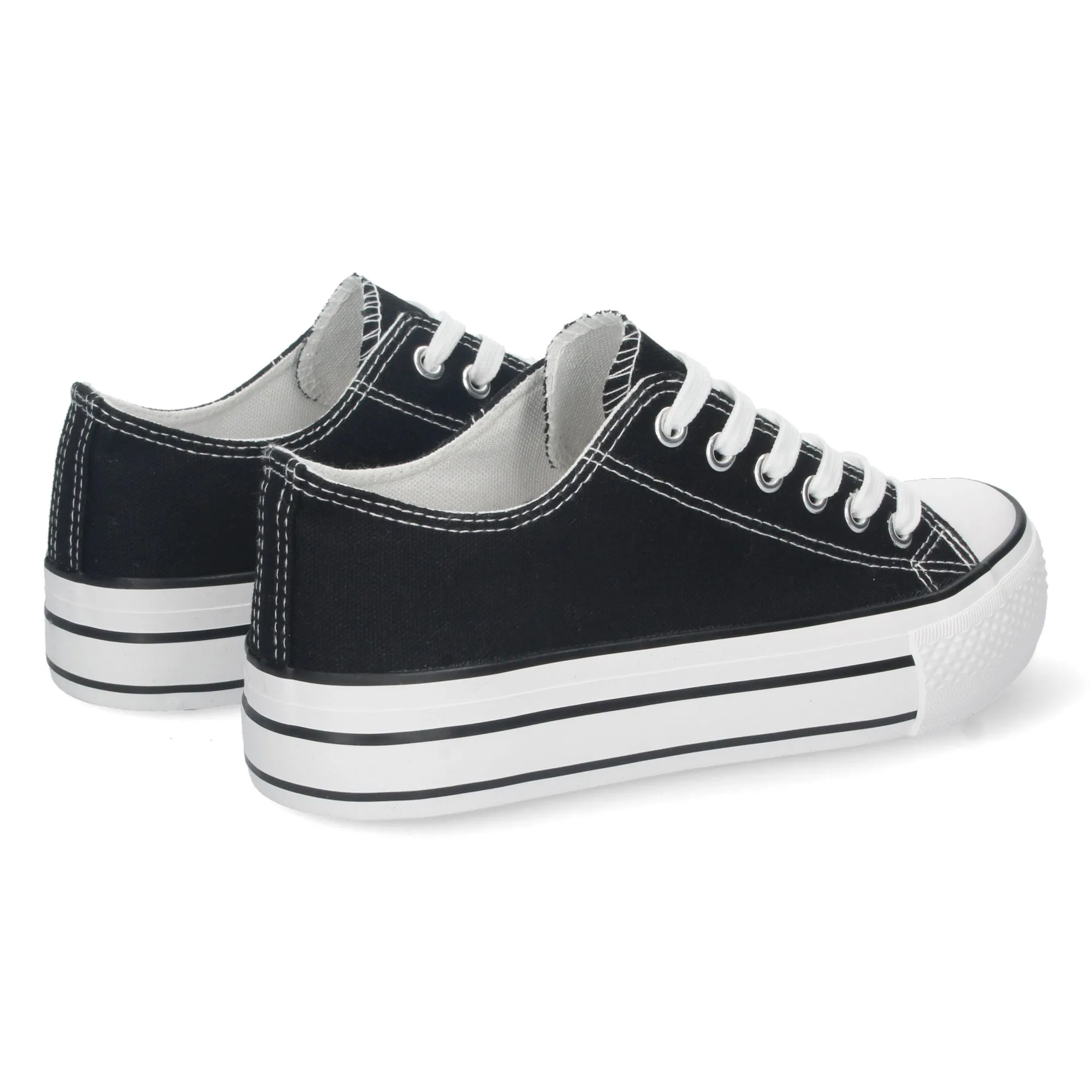Zapatillas planas doble suela estilo bamba en lona mujer negro A307
