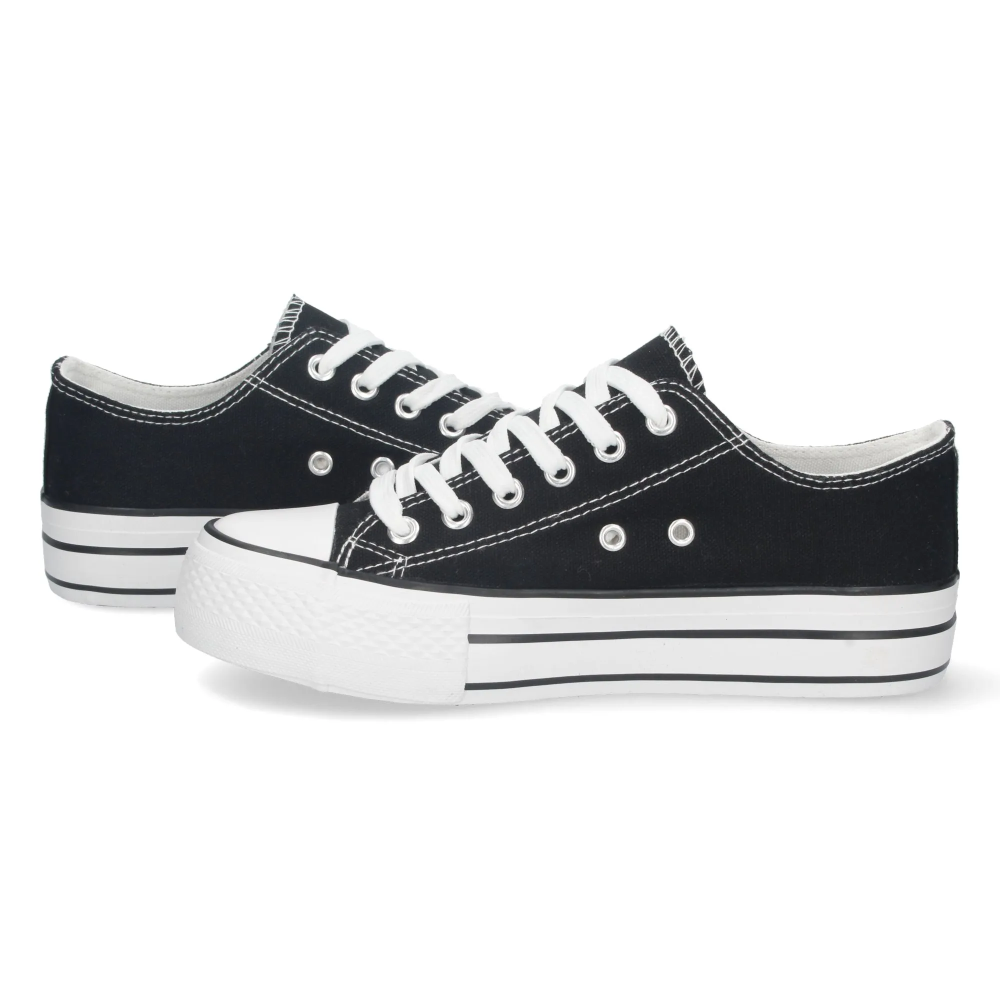 Zapatillas planas doble suela estilo bamba en lona mujer negro A307