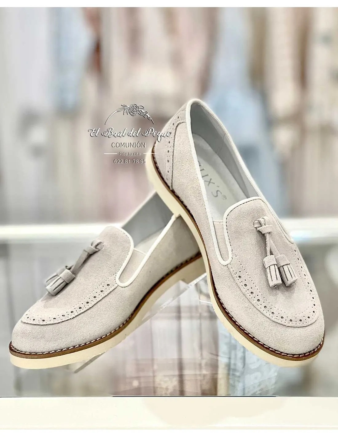 Zapato Mocasín Niño Comunión y Vestir Ante Beig Guxs