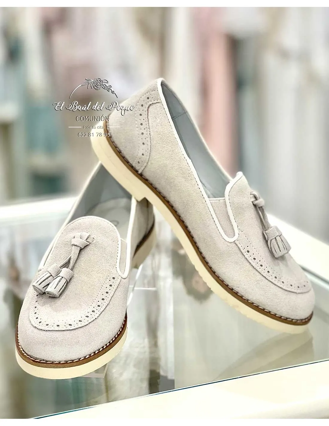 Zapato Mocasín Niño Comunión y Vestir Ante Beig Guxs