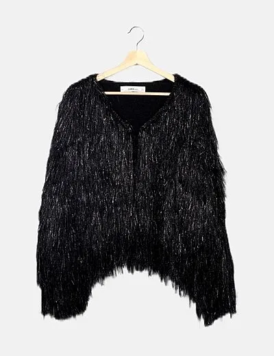 Zara Abrigo de flecos negro glitter