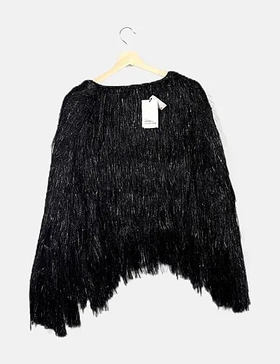 Zara Abrigo de flecos negro glitter