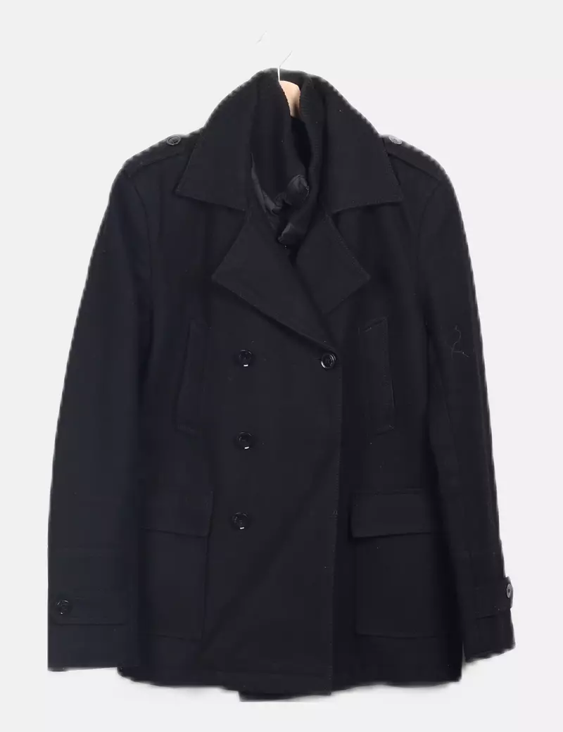 Zara Abrigo de paño negro casual